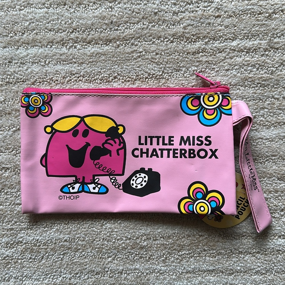Vintage LITTLE MISS CHATTERBOX Pink Zipper Vinyl Pencil Pouch